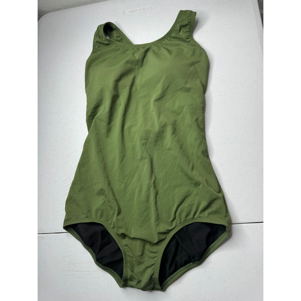 Dolfin Aquashape Women Olive Green One Piece Swimsuit Athletic Fitness